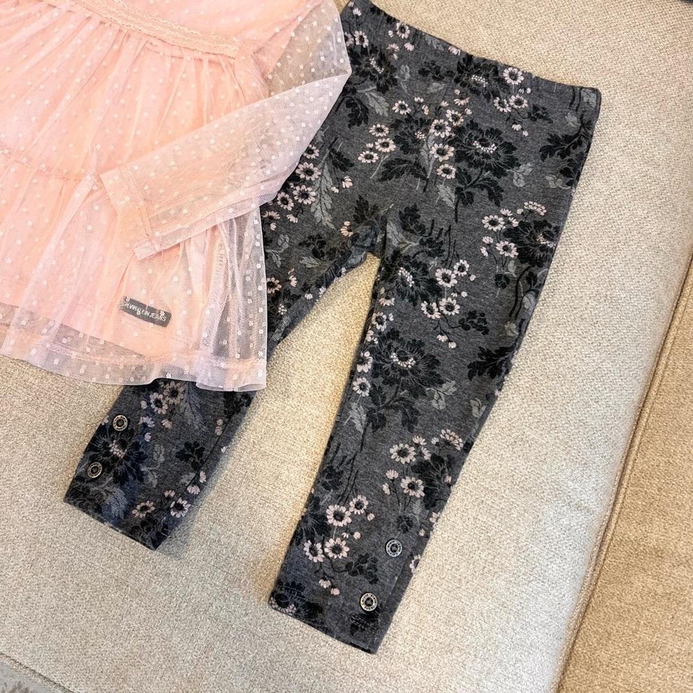 Calvin Klein Jeans Toddler Girl 18M Pink Swiss Dot Tulle Top,Floral Leggings Set - Picture 5 of 9